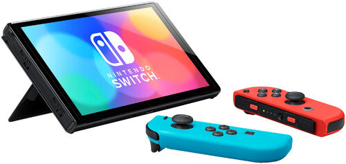 Nintendo Switch (OLED model) with Neon Red & Neon Blue Joy-Con
